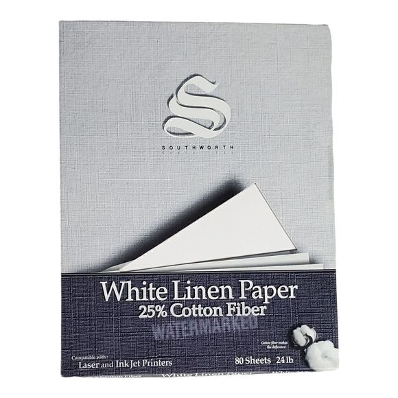 Southworth White Linen Paper 25% Cotton Fiber 55 Sheets 8.5x11 Business Office - Picture 1 of 4
